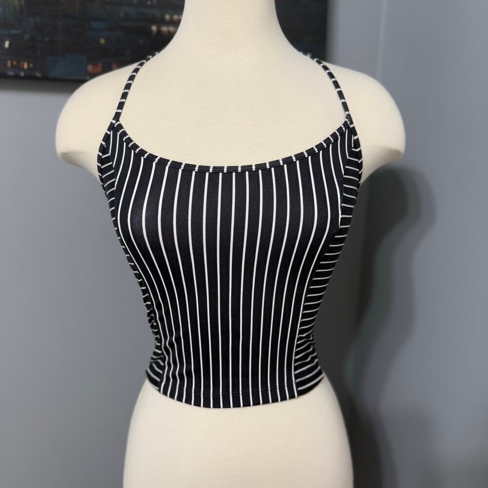 Victorias Secret On Point Striped Tank Top, Black/White, XS